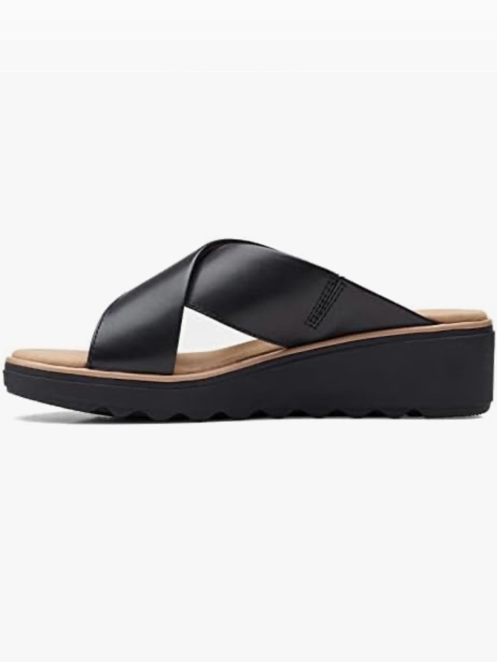 Clark’s Women’s Black Leather ‘Gillian Gem’ Criss Cross Wedge Slide Sandal SZ 10